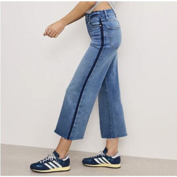 Good American Good Waist Palazzo Crop Wide Leg Jeans Womens Size 6 28 Tux Stripe - Picture 1 of 7